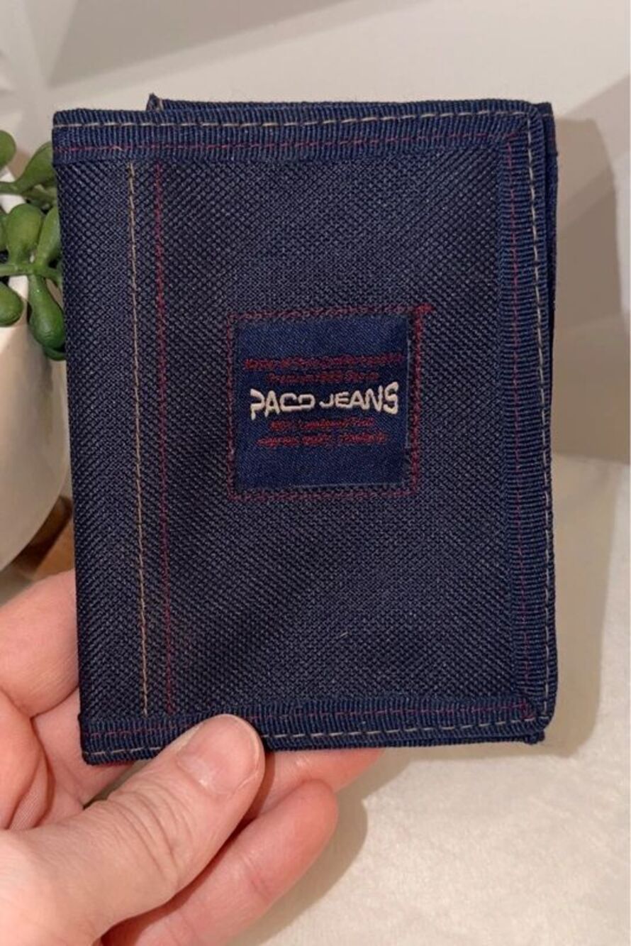 VTG 90s Y2K Paco Jeans Navy Denim Canvas Trifold Velcro Wallet Streetwear